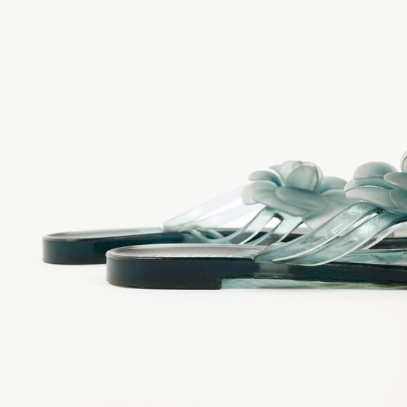 Chanel Green Metallic Jelly Camellia Thong Sandals - Picture 8 of 9